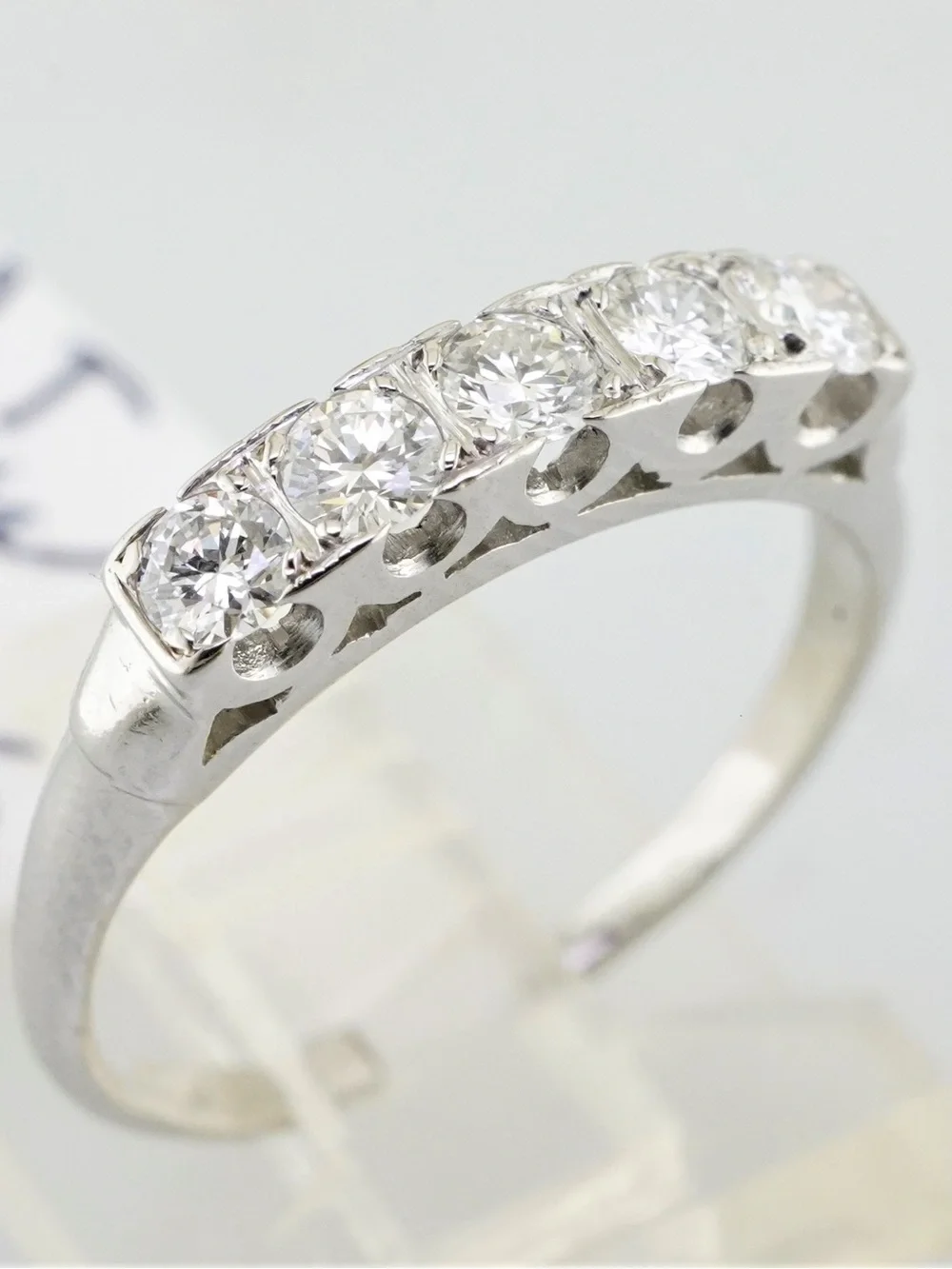 Art deco inspired platinum and natural diamond anniversary band / wedding band